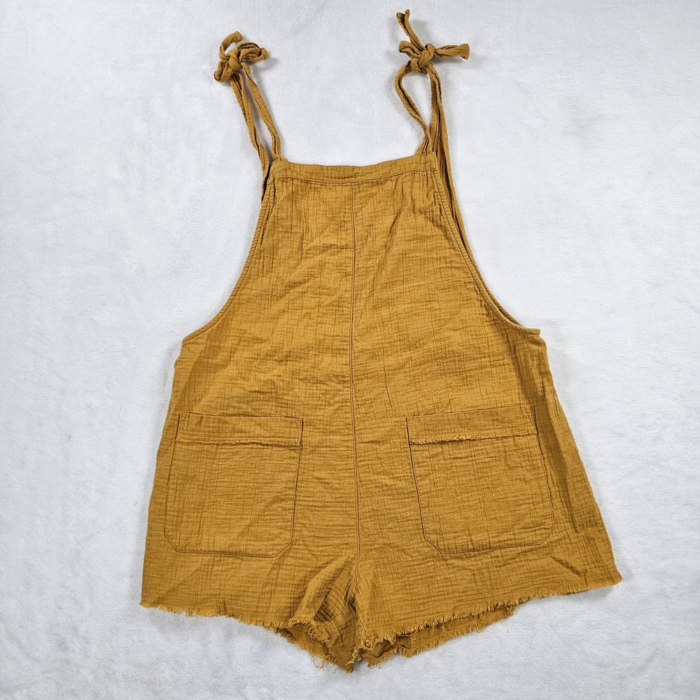 Billabong Wild Pursuit Short Overalls Womens L Mustard Yellow Excellent Gauze